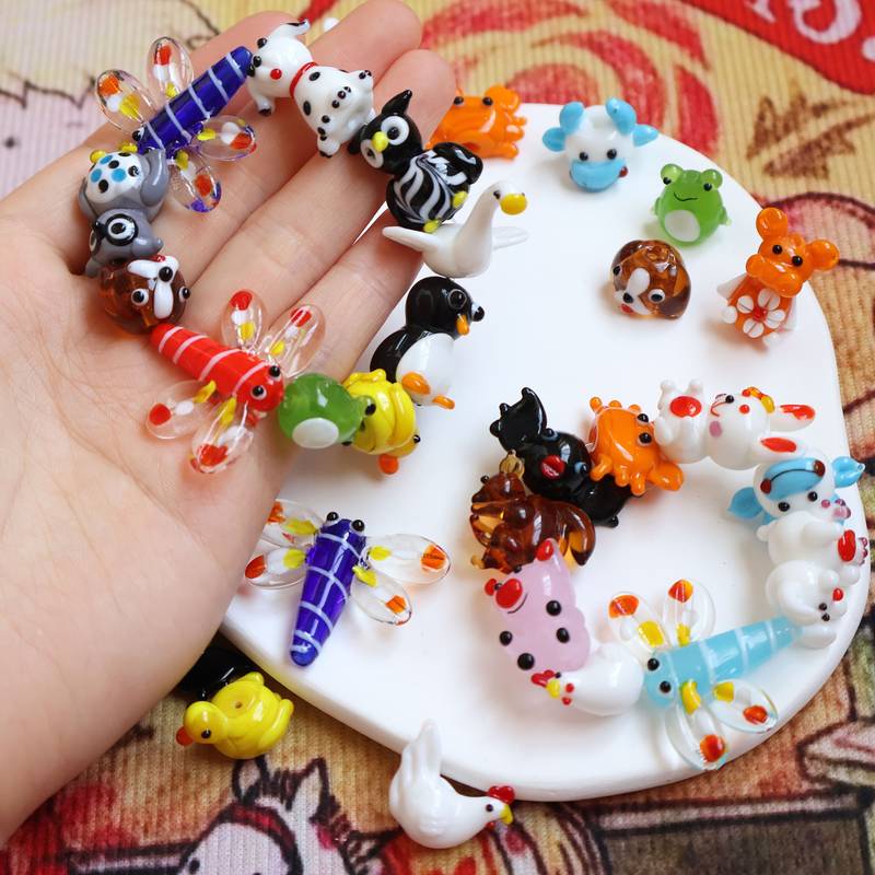 2pcs Handmade Lampwork Glass Beads – Dog & Penguin Shapes, Opaque, 17mm+