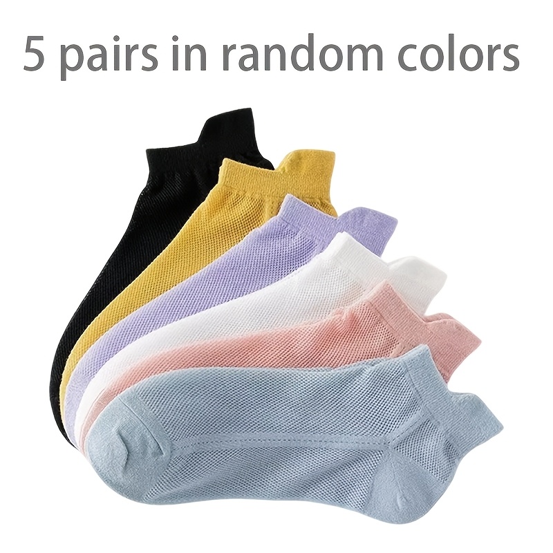TEMU 5 Pairs Of Women's Socks Summer Mesh Socks Breathable Comfortable Versatile Solid Color Socks Suitable For Daily Casual Office Wear Random Colors