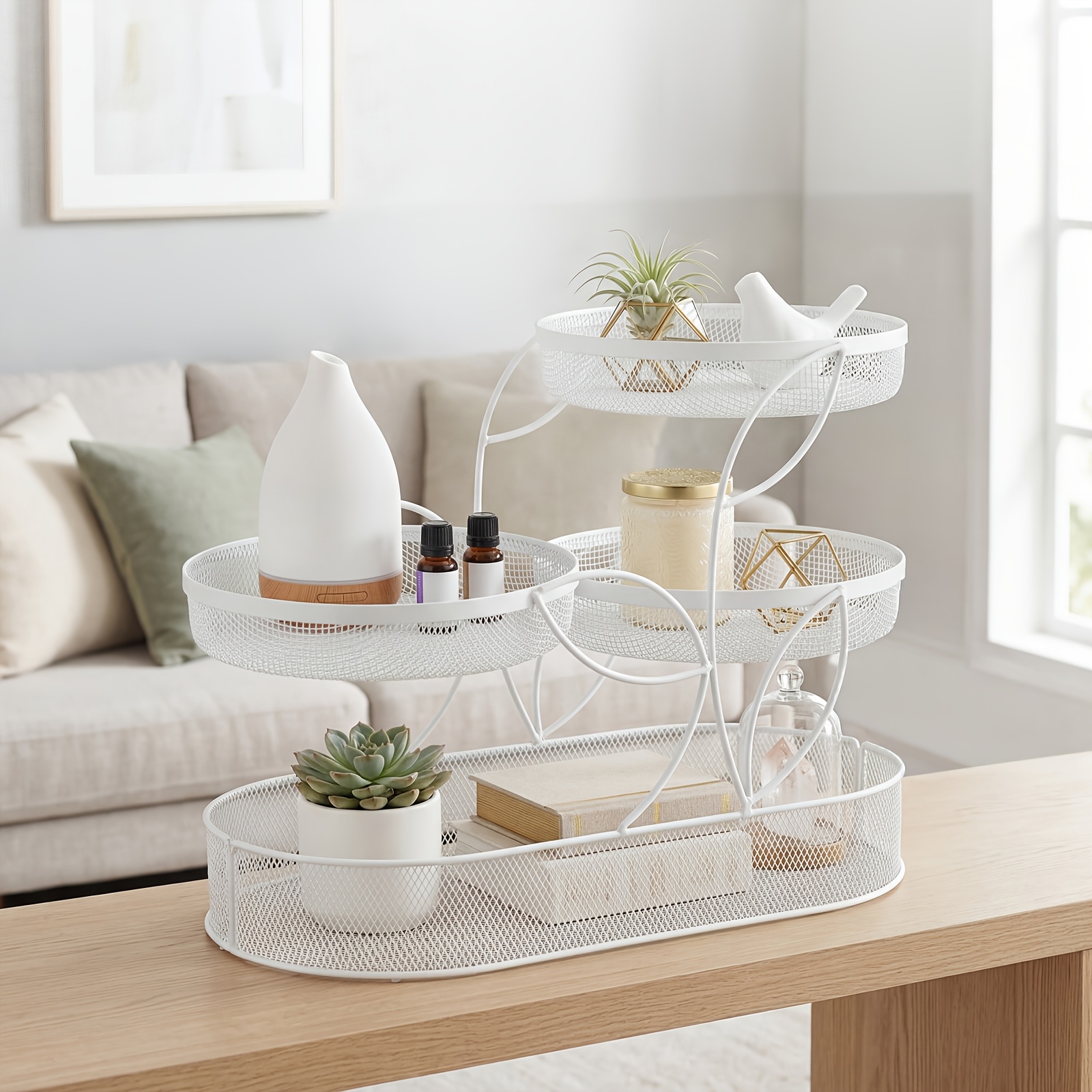 Image of Multi-tier Countertop Storage Basket Shelf, Black And White Metal Organizer Rack, Large Capacity Space- Storage For Pantry, Kitchen Counter, Bathroom, And Vanity, Standing Shelf, Standing Shelf