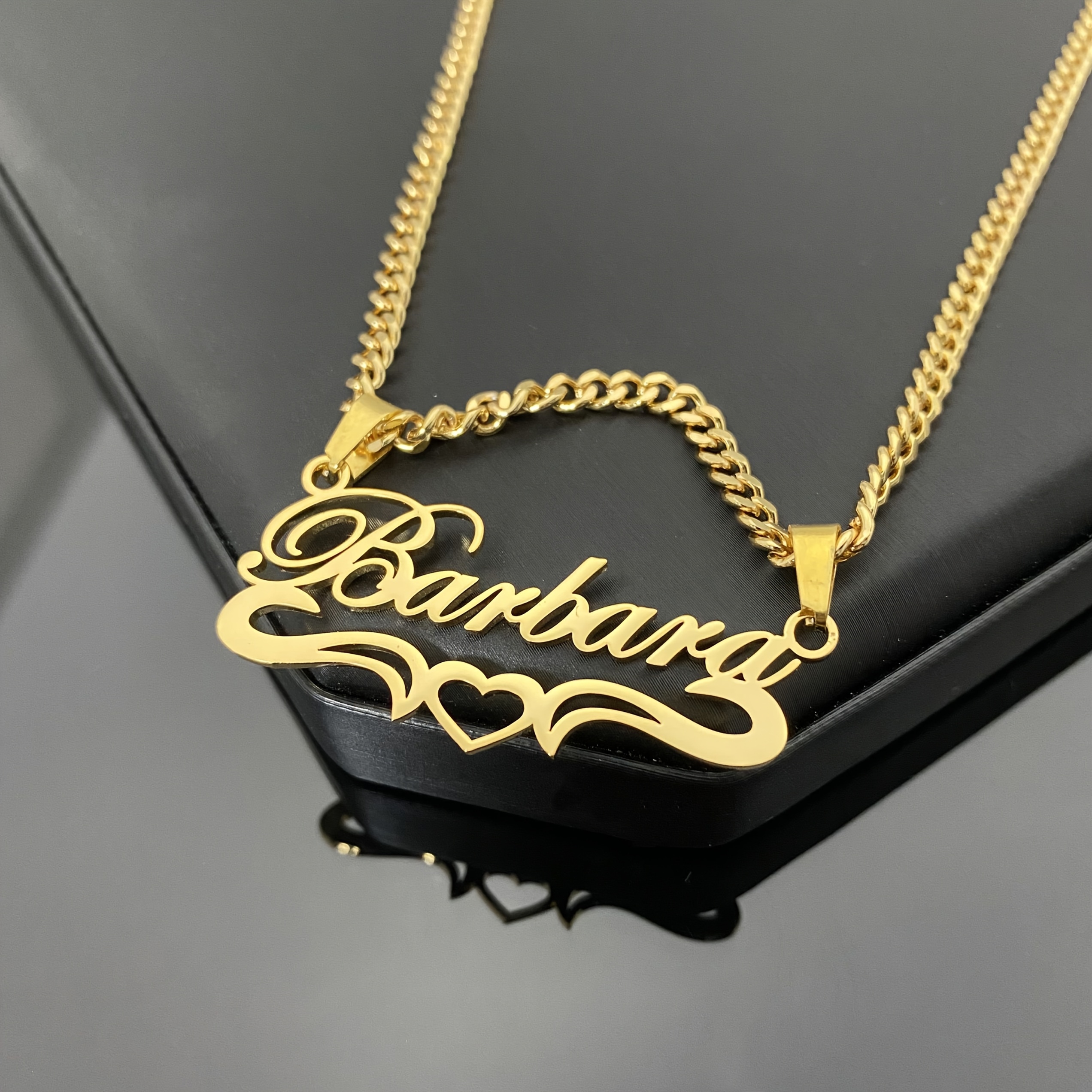 TEMU A Custom Self- Name Heart Stainless Steel Necklace, 18k Gold Plated, Personalized Cuban Link Chain, Matching Couple's Necklace, Suitable For