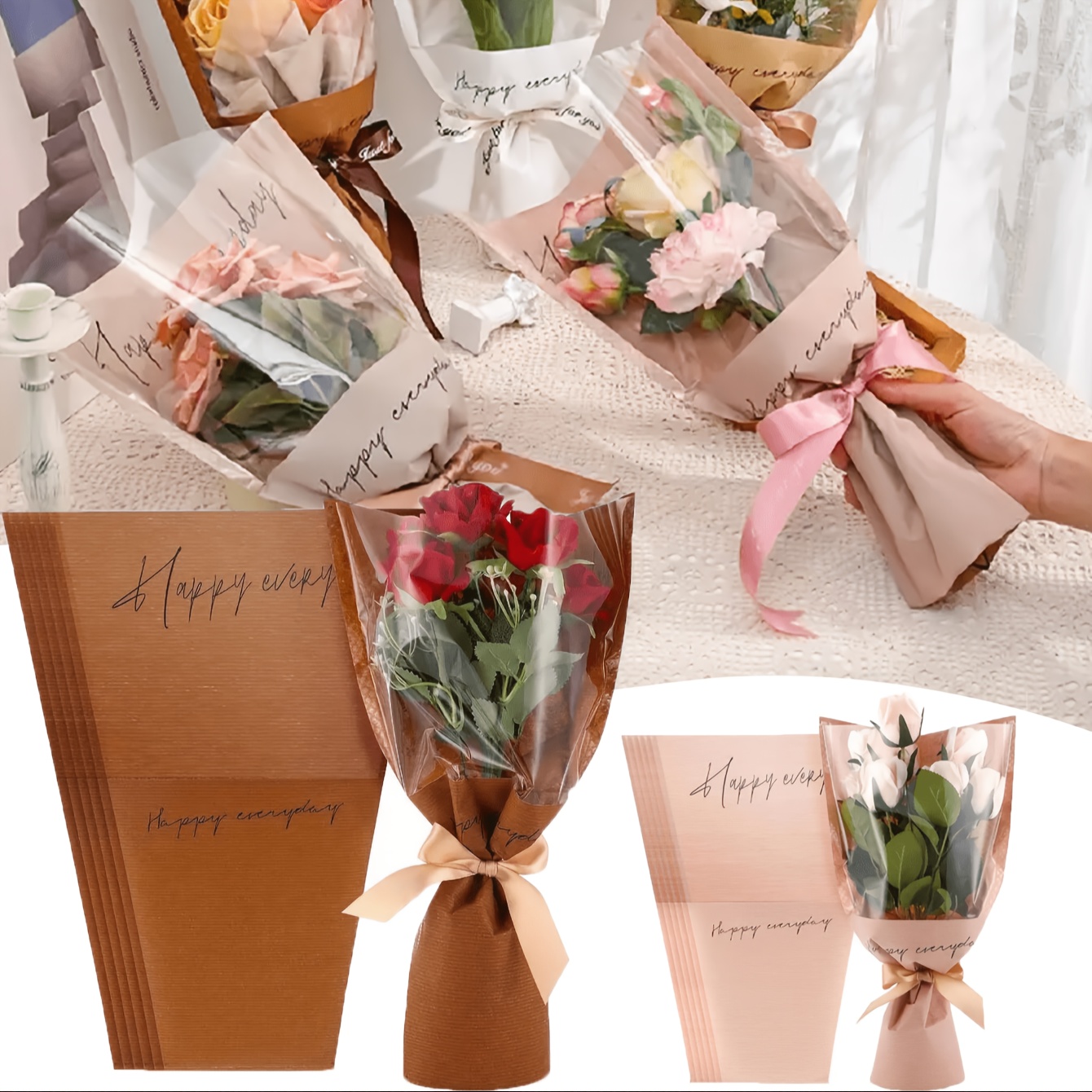 

10pcs Paper Flower Bouquet Wrapping Sheets, Diy Wedding, Birthday, Valentine's Day Gift Decorations, Theme, No Flowers Or Ribbons Included, Wedding Gifts, Cowhide Paper