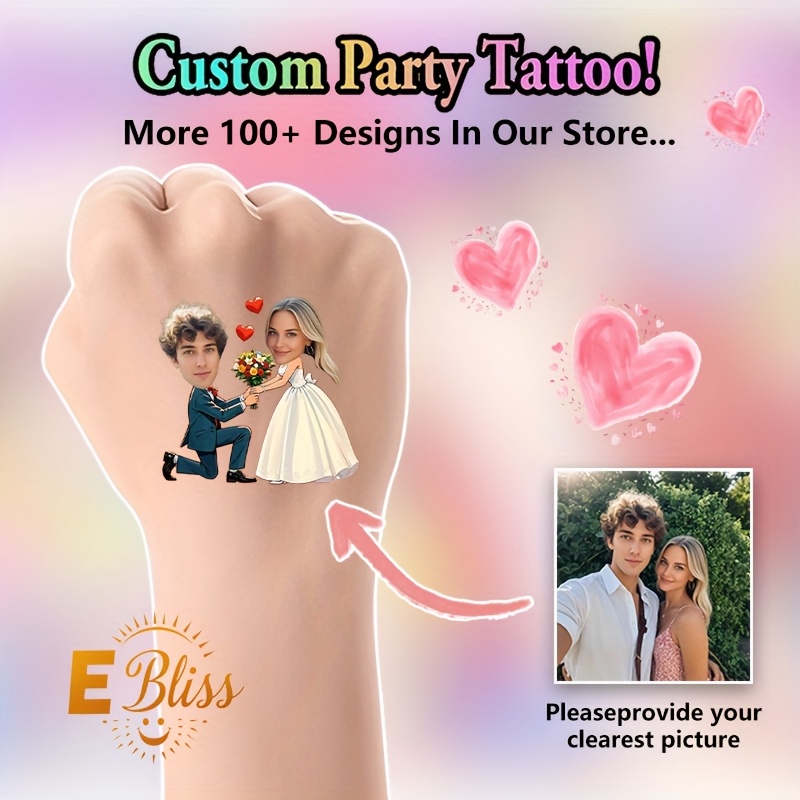 Personalized Temporary Tattoos For Weddings – Custom Designs For Face And Body, Round Shape, Great For Bridal Party Gifts, , Plant-derived Squalane | Completely Customizable