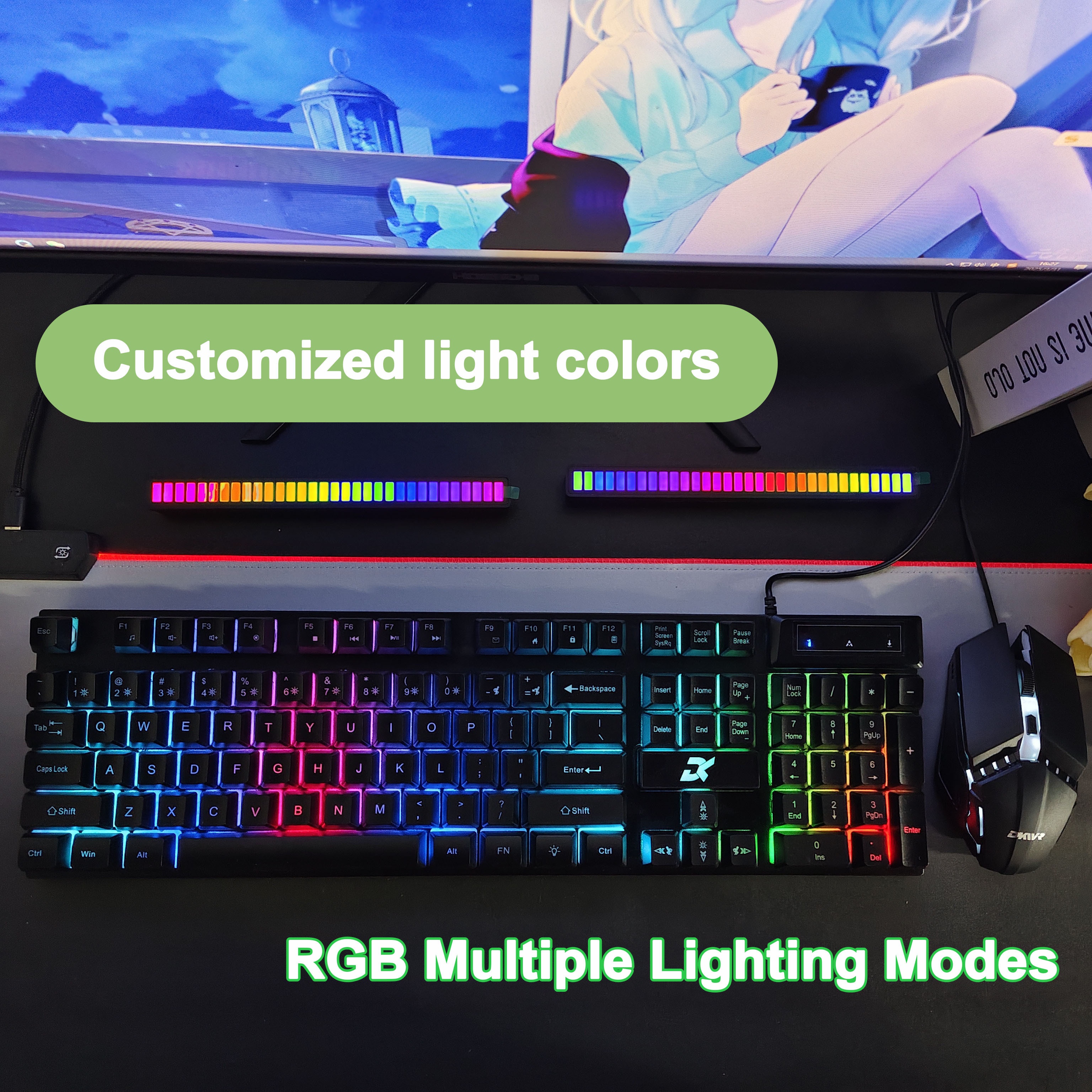 TEMU Rgb Backlit Mechanical Keyboard And Mouse Combo Featuring 8 Adjustable Lighting Effects, Usb Wired Connection, Compatible With Multiple Systems,