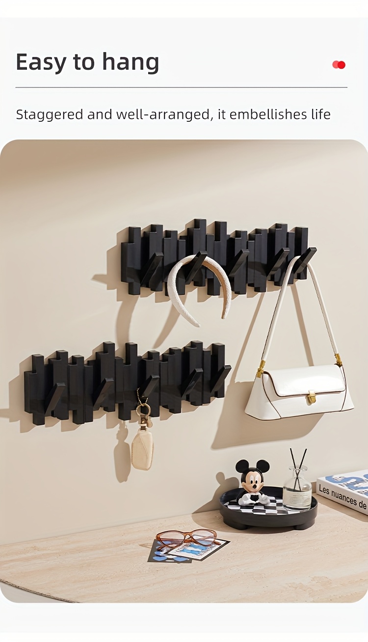 Foldable Piano Hook Rack - Hidden Arms Wall Organizer, No-Drill Entryway Storage