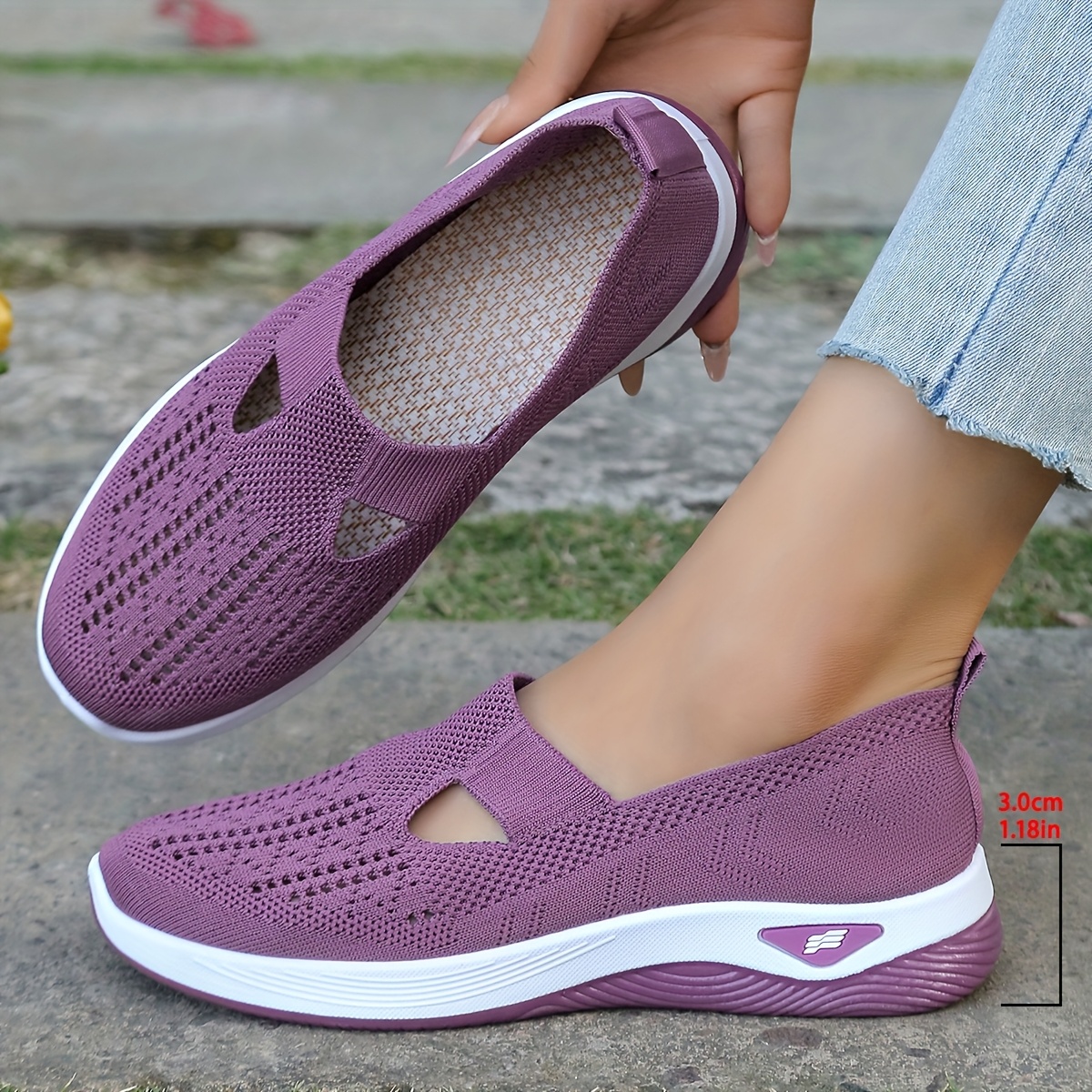 1 Pair Women'S Breathable Open Toe Sneakers, Casual All-Season Slip-On Walking Shoes, Lightweight Flat Sole with Solid Color Design, Comfortable Fabric Upper/Inner and Faux Sole