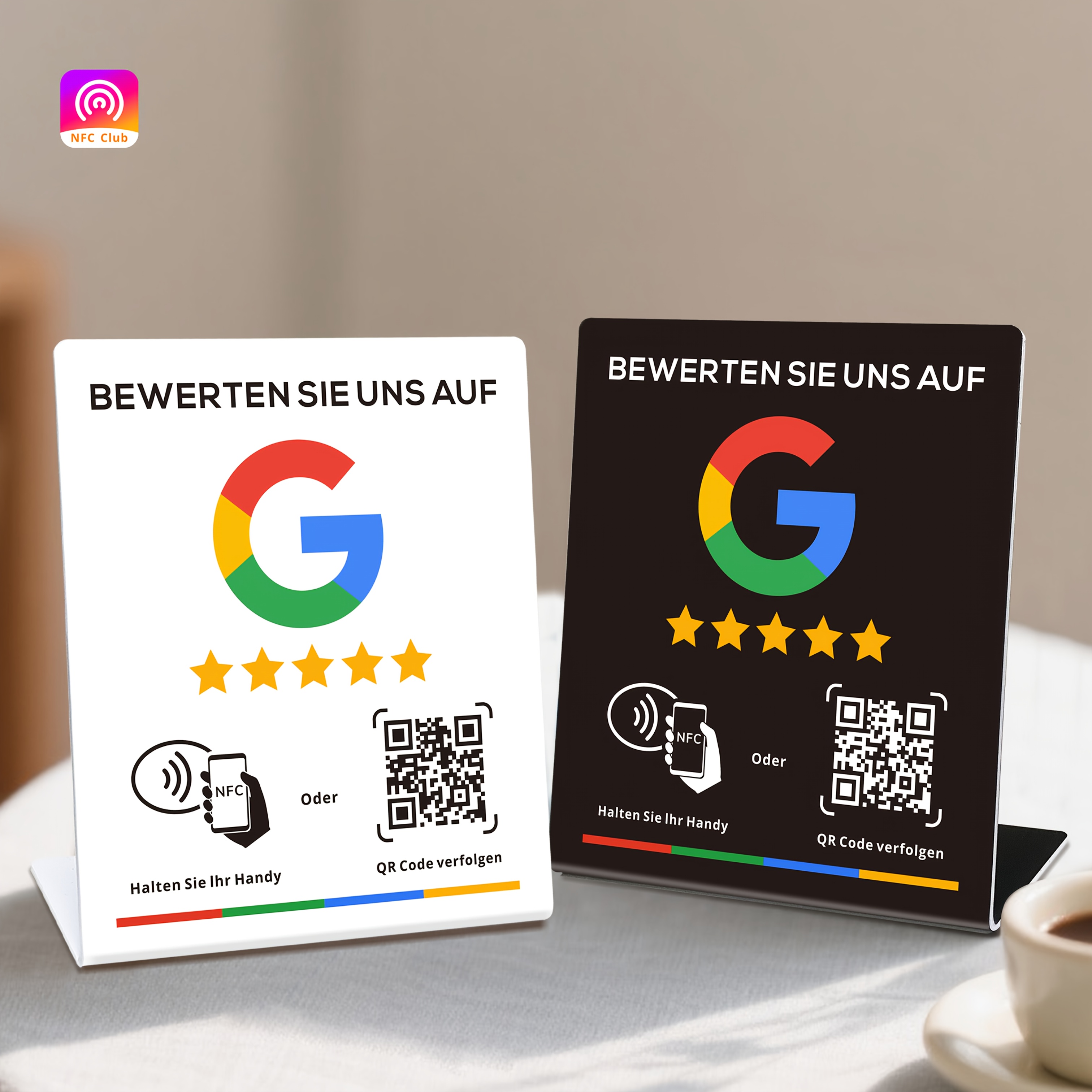 Présentoir d'intégration des réseaux sociaux d'entreprise - NFC TAP & Code QR, Configuration facile et gestion des liens de commentaires, Matériau PVC durable, Parfaitement compatible avec Google Reviews et l'intégration des réseaux sociaux, Présentoir de visualisation des réseaux sociaux