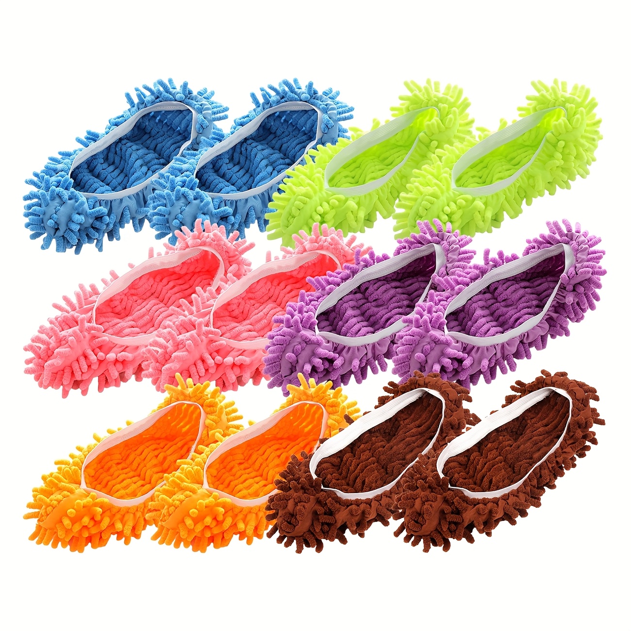 Image of 12 (6 Pairs) Lazy Mopping Shoe Covers, Multi-colored Soft Chenille Fiber Floor Cleaning Shoe Covers, For Home, Office, Bathroom, Kitchen, Ideal Gift For Cleaning Lovers, Essential For Home Cleaning