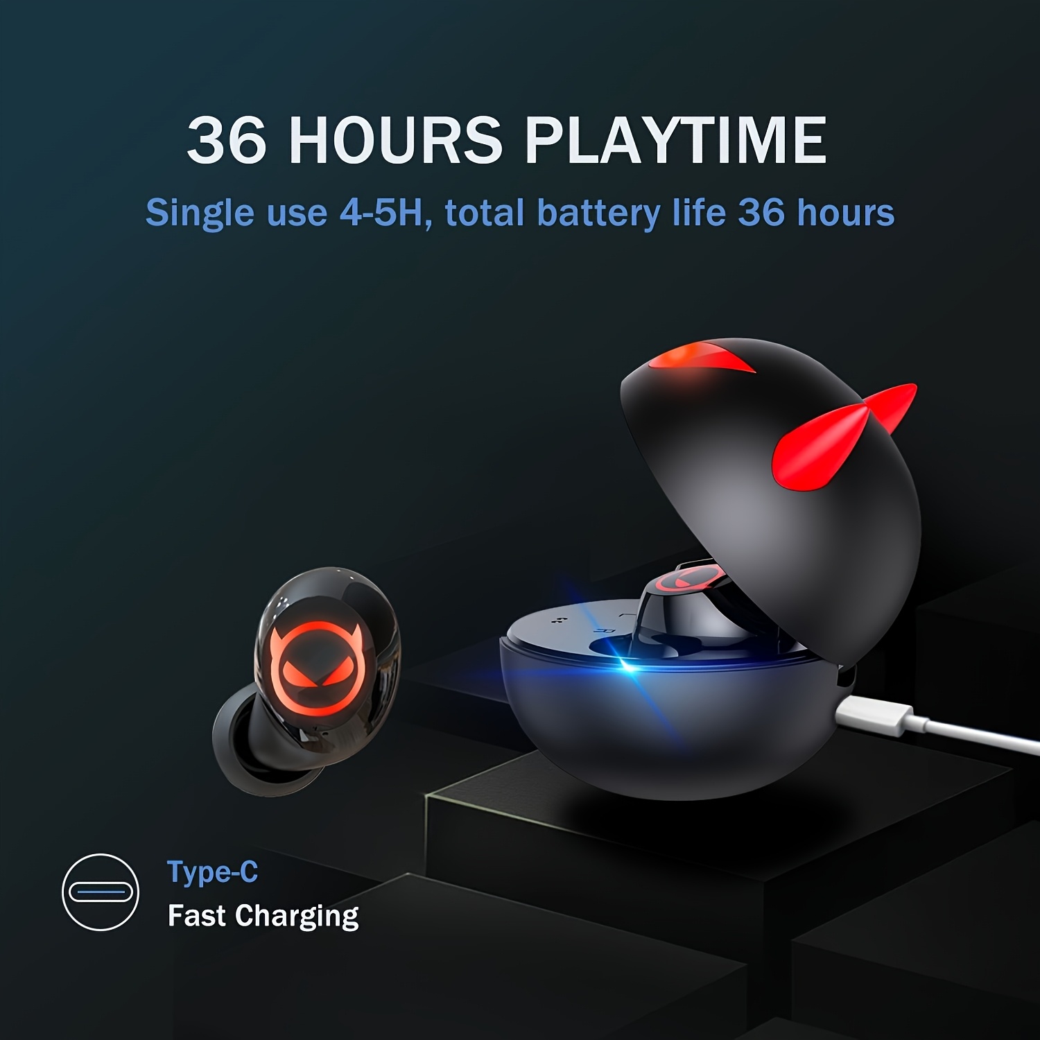 1 pair gaming wireless earbuds touch control wireless earphones with noise cancelling usb charging type c port polymer lithium battery 36h playtime wireless cable free for sports exercise details 4