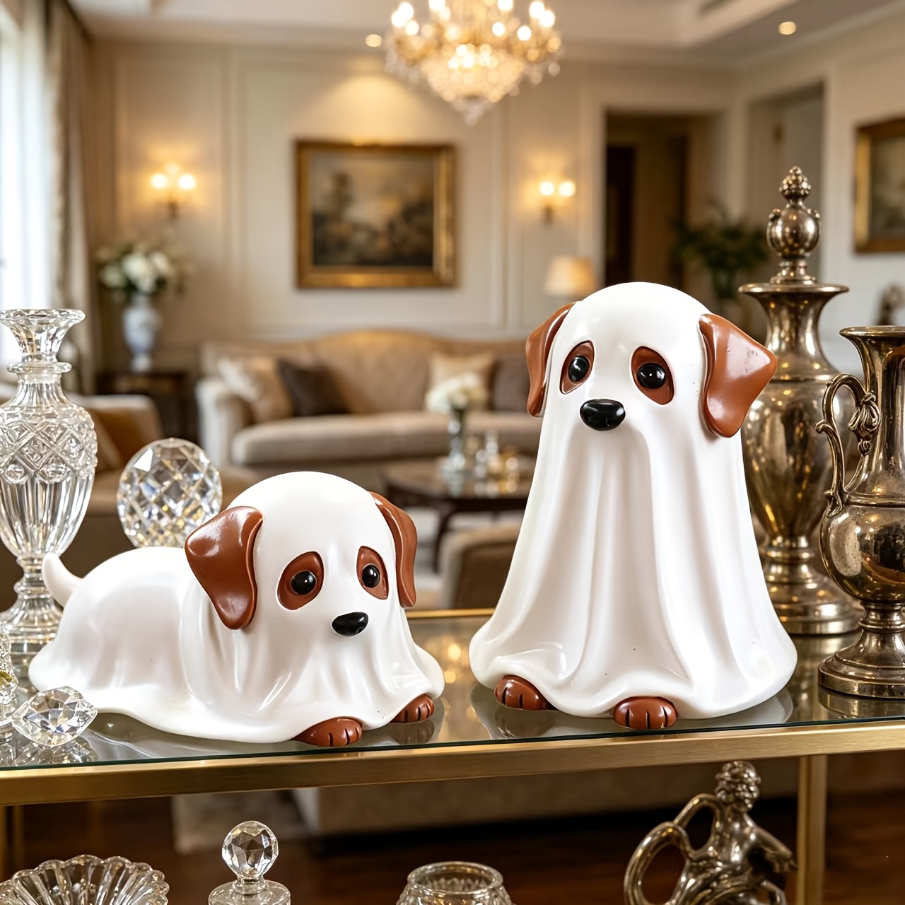 TEMU Home Cute Dog Statue Set Of 2, 2.5-inch Dog Home Decorative Shelf For Indoor Windowsill And Table, Decorative Bonsai Statue, Suitable For Home