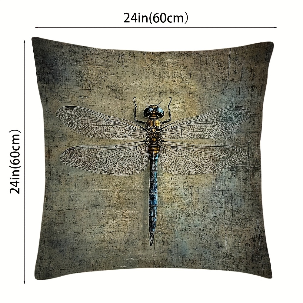 TEMU 2pcs, 2d Flat Short Plush Pillowcase, Double-sided Printed, Intricate Wing Pattern Dragonfly On Aged Surface, Suitable For Office, Coffee Shop,