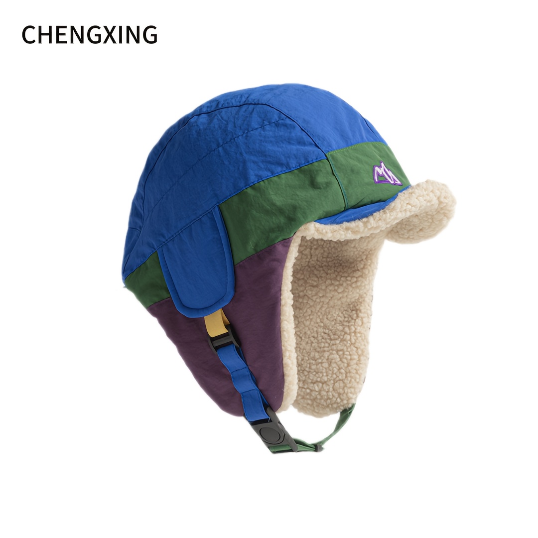 TEMU Vintage Outdoor Windproof Warm Beanie Hat - Color-block Thermal Suitable For Skiing,, Weather, Retro Style Winter For & Casual Wear