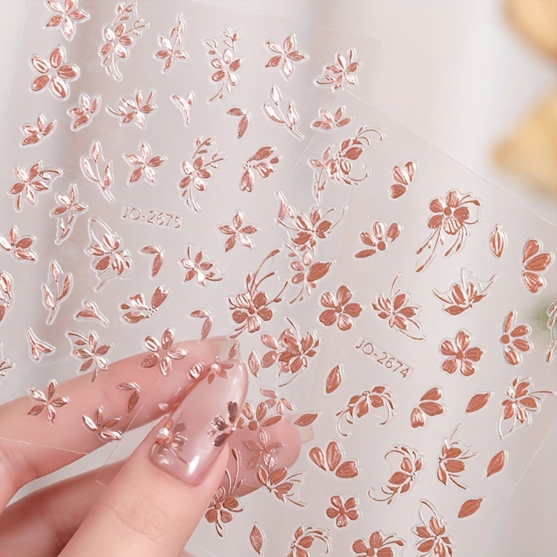 2pcs/3pcs Hot Art Stickers, Self-adhesive Nail Stickers, Golden/rose And Leaf Styles, Golden And Rose Golden, Gift For And Woman