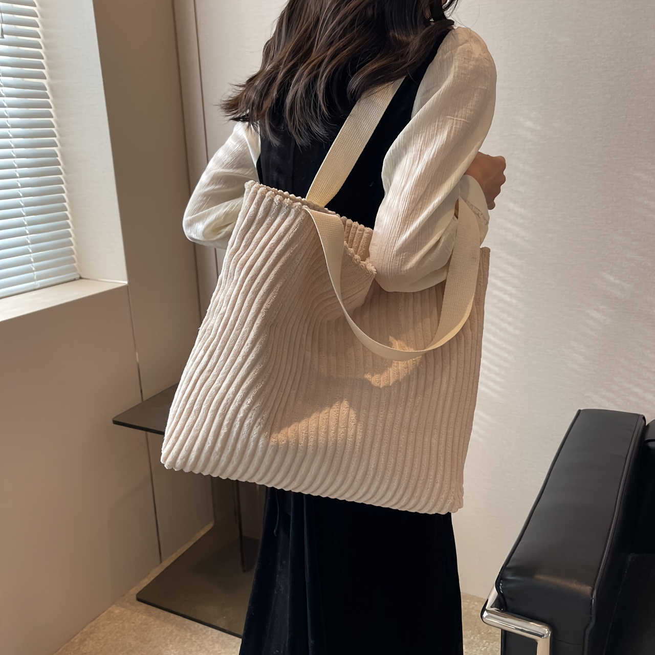 

Simple Corduroy Tote Bag, Stylish Solid Color Handbag, Women's Shoulder Bag For School Commuter Shopping