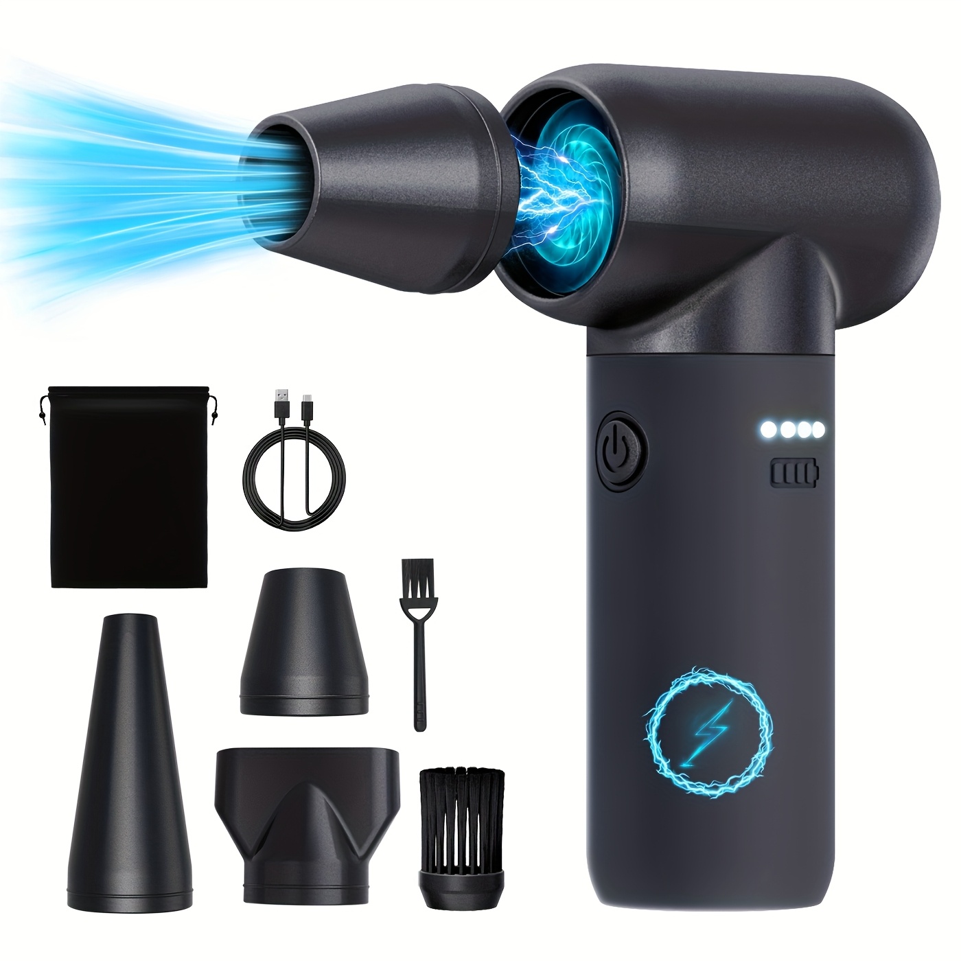 Souffleur D'Air 100 000 Tr/min Sans Fil - 5 Vitesses, LED, Pour Nettoyage Clavier, Électronique