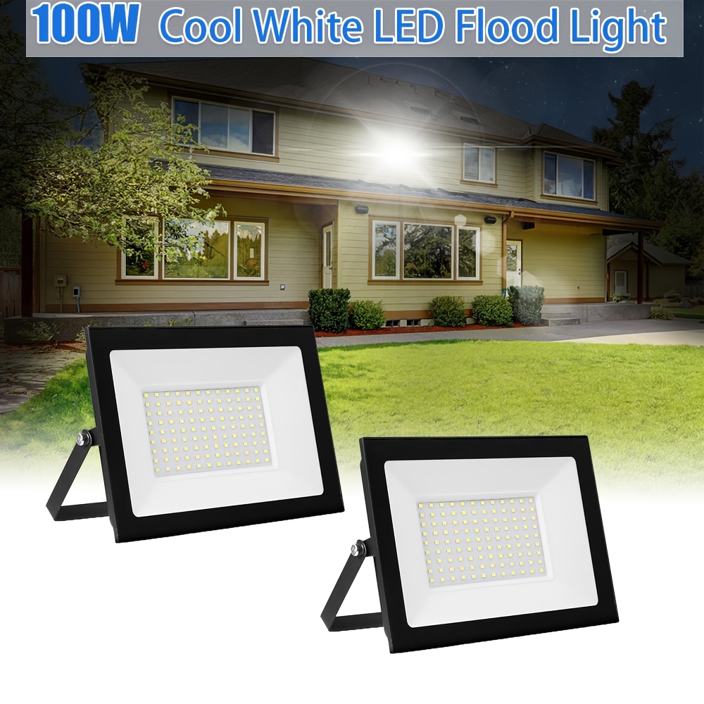 E-shop 2er-Pack IP65 100W LED Flutlicht Wetterfest Außen Sicherheitsleuchte Gewerbliche Beleuchtung, Aluminiumkonstruktion, für Hof, Garten, Stadion,