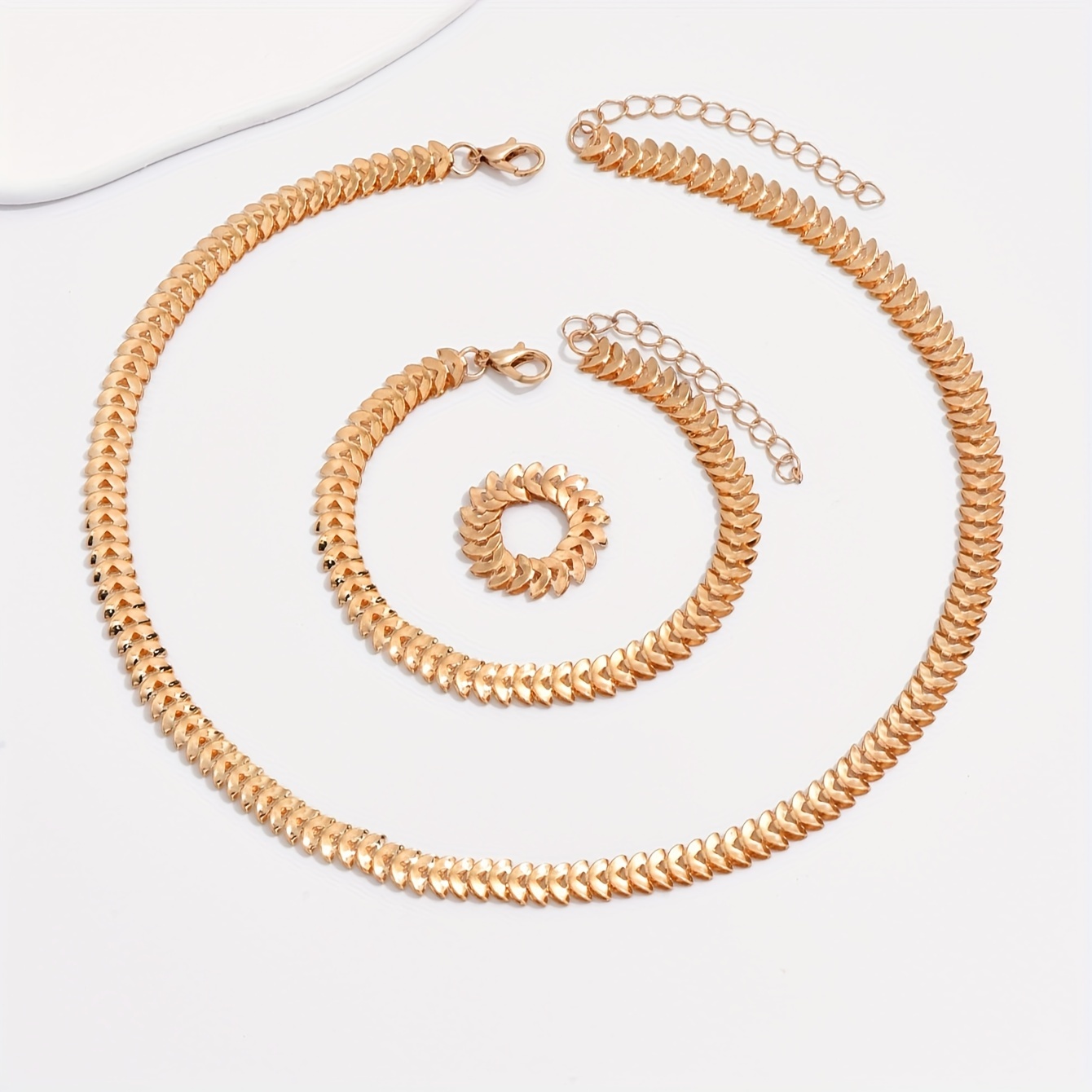 3pcs Minimalist Leaf Jewelry Set, Including Chain Necklace And Bracelet With Ring Combo, Perfect For Casual Wear, Vacation, Leisure & Party Gatherings