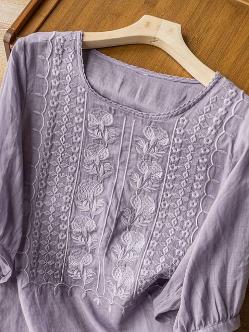 womens cotton linen embroidered t shirt in colors and sizes