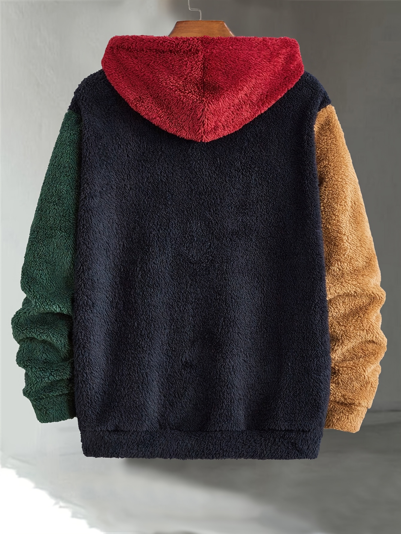 Men's Multicolor Fleece Hoodie with Patch - Warm, Casual Fall & Winter Sweatshirt with Drawstring Hood and Kangaroo Pocket, Casual Winter Wear|Color Block Hoodie|Soft Texture Sweatshirt