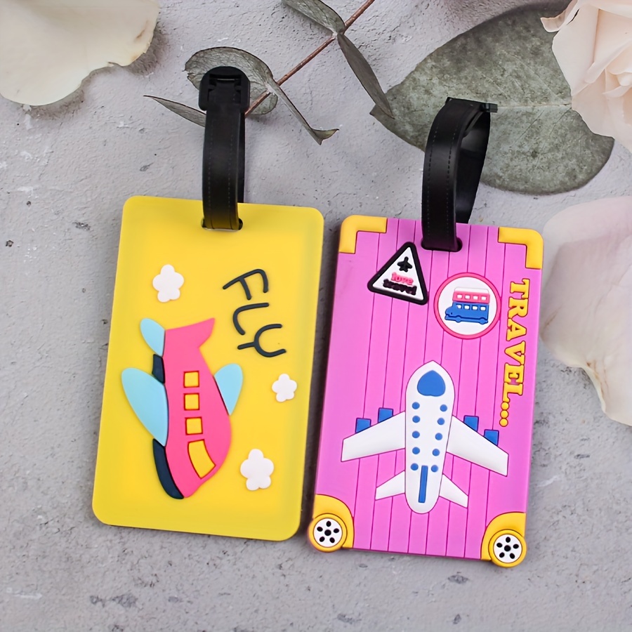 

2pcs Cartoon Soft Plastic Pvc Luggage Tags, Yellow Rose-red Aircraft Luggage Tag, Travel Luggage Tag, Multi Functional Trolley Name Label, School Card Bus Card Holiday Travel Essentials