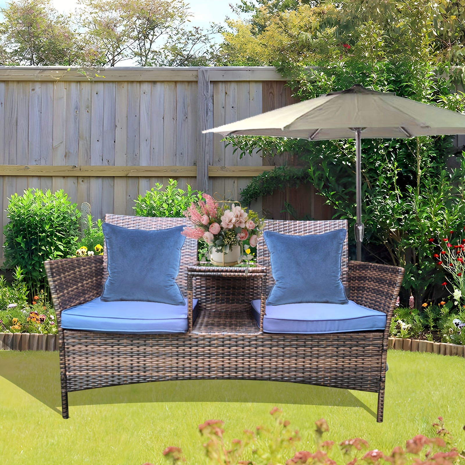 Wicker Patio Loveseat Balcony Furniture 2 seat Chair Coffee - Temu