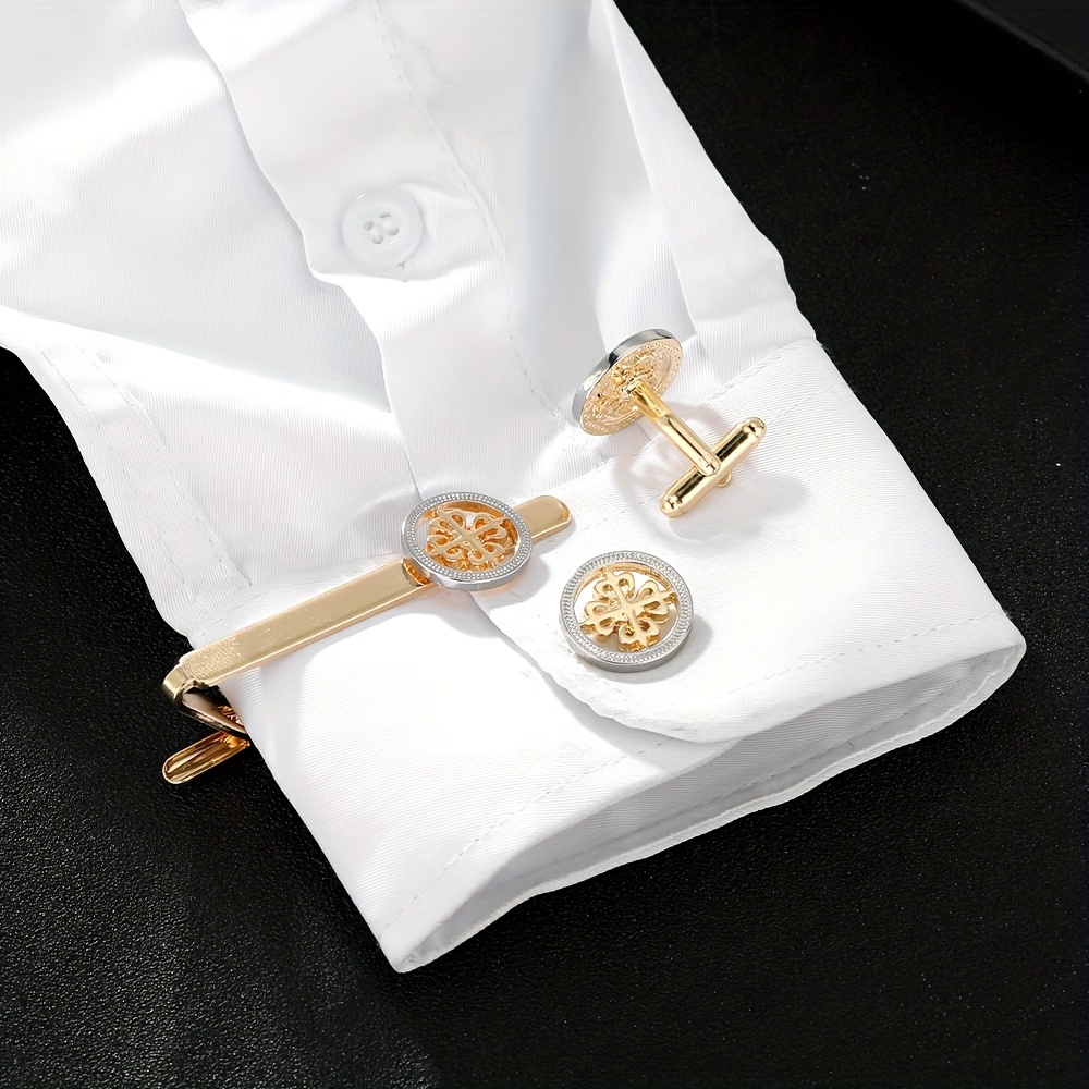 2pcs Round Retro Style Cufflinks and Tie Clip Set