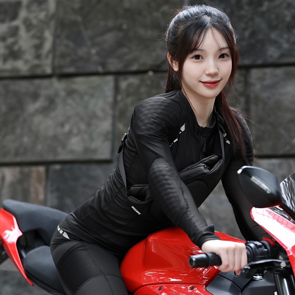 Women'S Motorcycle Riding Vest Full-Zip Long Sleeve Motorcycle Rider  Gear with Padded Back, Shoulder Elbow Protection, Black/Orange D