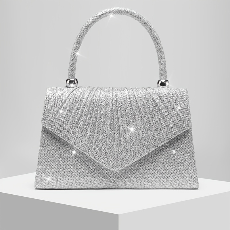 Image of New Women's Pleated Shiny Evening Bag, Bridal Wedding Clutch, Versatile Banquet Handbag, Crossbody Bag For , Perfect For Weddings, Conferences, Banquets, Parties, And . For Women