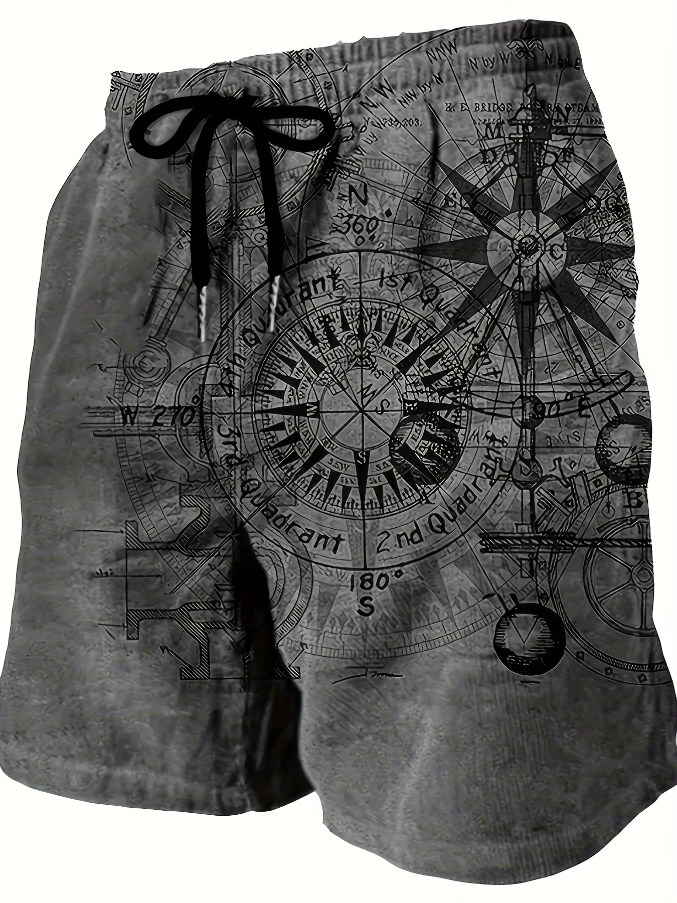 Men'S Plus Size Casual Fashion Novelty Blue Compass Pattern Digital Print Shorts, Non-Stretch Fabric, Regular Fit, Geometric Design, Woven Polyester, Casual Summer Wear, PLUS SIZ