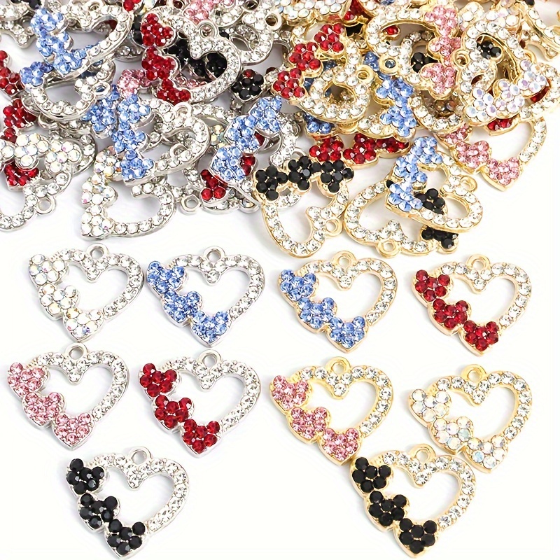 

10pcs Elegant Charms With Sparkling Rhinestones - Zinc Alloy, Pendants For Necklaces, Bracelets, Earrings - Perfect Valentine's Day Gift