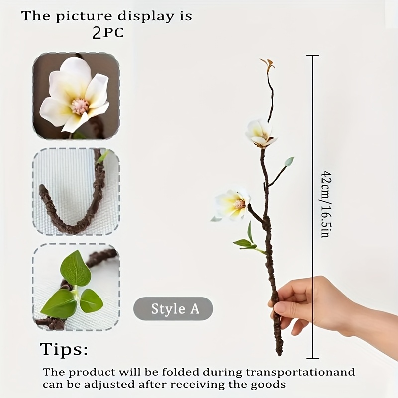 Image of 2pcs Magnolia Flowers, Perfect For Home, Hotel, Restaurant, Bar, Garden, And Balcony Decor | Ideal Valentine's Day Gift, Seasonal Spring Decor, Plastic, No Electricity Needed