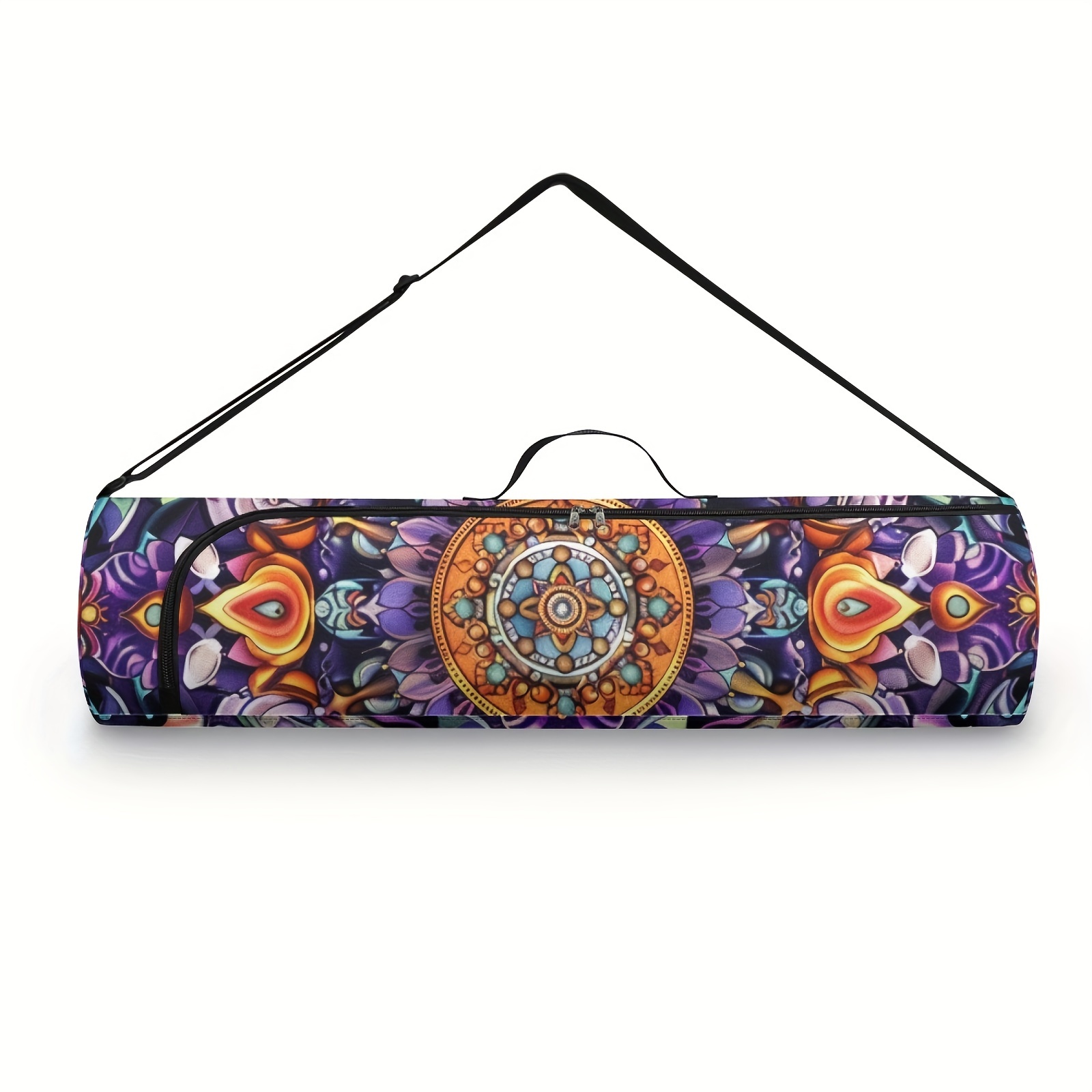 Boho Mandala Flower 1pc Yoga Mat Storage Bag, Single Shoulder Fitness Mat Storage Bag for Women Outdoor Sports