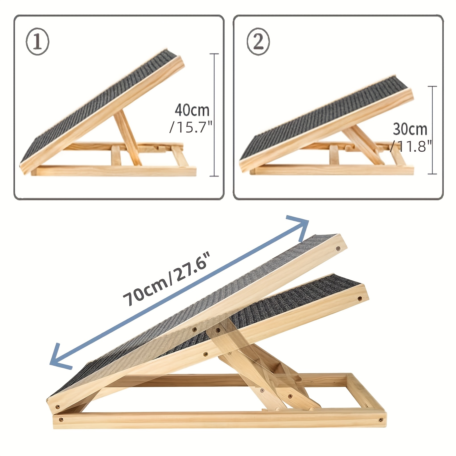 TEMU Solid Wooden Pet Ramp Car Dog Ladder Height Adjustable With Non-slip Carpet Safety Pets Ladder Wooden Dog Ramp Pet Puppy Surface Access Stair