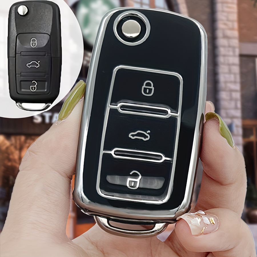 TEMU Moda Hombres Y Mujeres TPU Anti-drop Car Key Case Rosa + Para Volkswagen/Skoda//vista De Propósito Especial/Skoda/Mingray/Speedy//C T Komik/Xinr