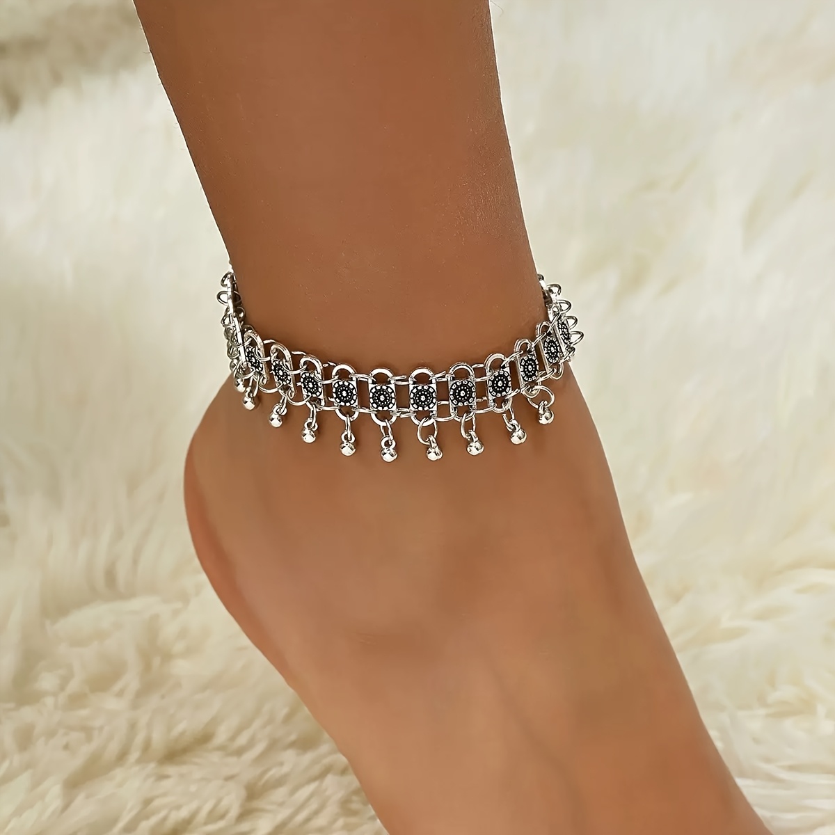 TEMU 1pc Pulsera de con Borla, Cuentas y Colgante de Aleación Retro de Estilo Étnico de Moda para Playa