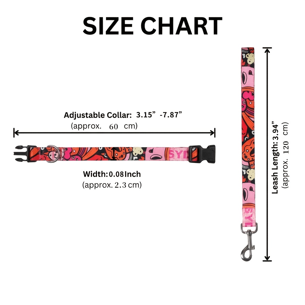 Trendy Cartoon Graffiti Dog Leash and Collar Set, Adjustable