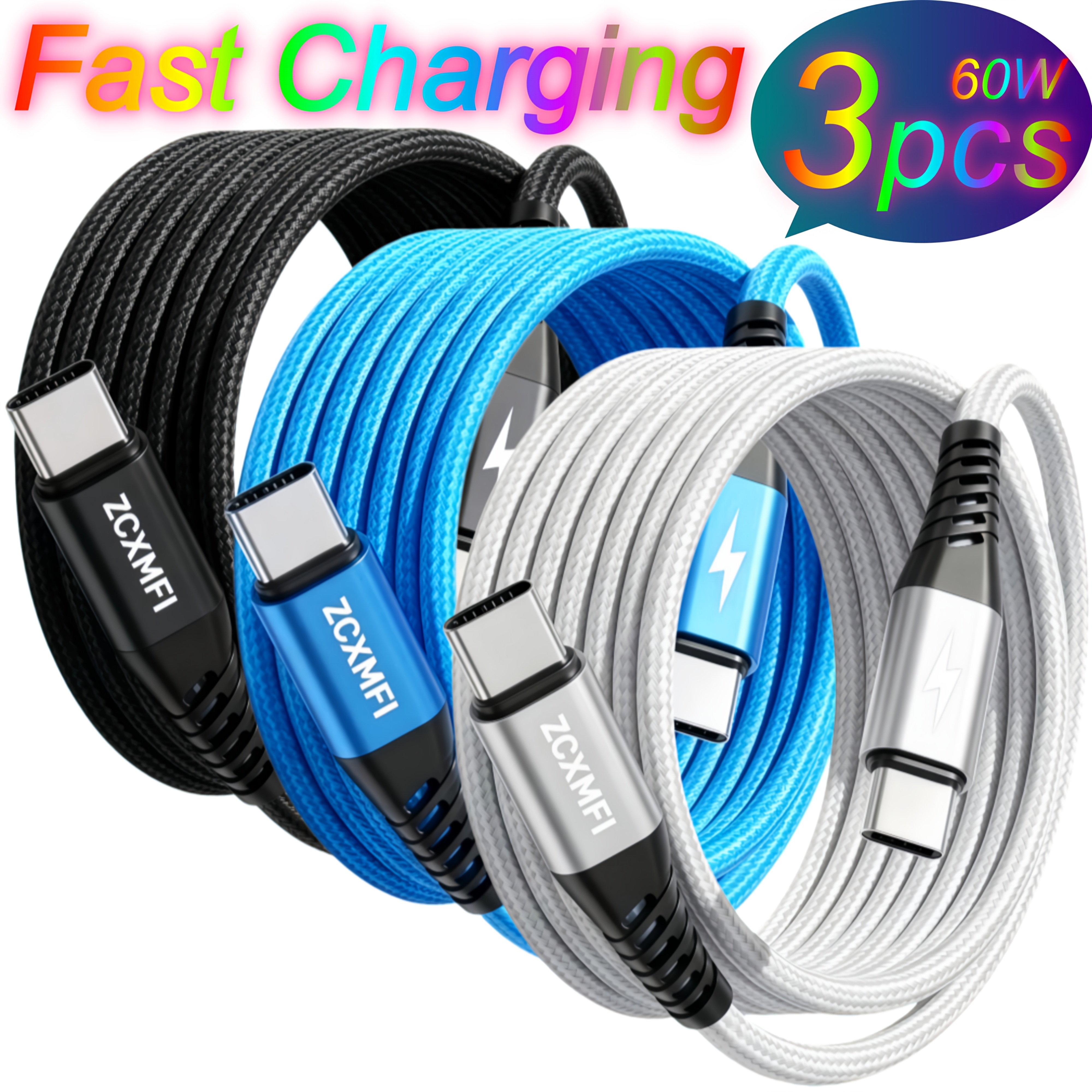 TEMU ZCXMFI 3pz, Cavo di Ricarica Super Veloce, Cavo Interfaccia Tipo-C a Tipo-C, per for Samsung/MacBook/iPad/e Dispositivi con Interfaccia Tipo-C,