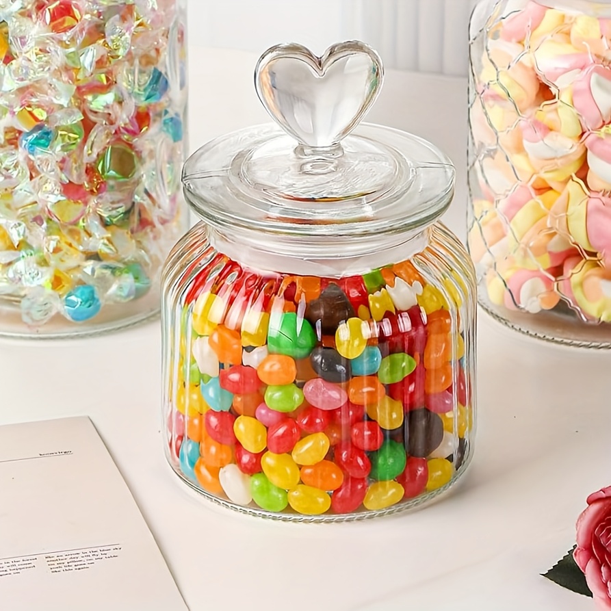 Image of Heart Jars With Lids - 22, 32, 45oz Clear -shaped Candy Jars, Food Storage Glass Cookie Jars With Lids, Decorative Apothecary Canisters For Kitchen (heart Jars 01)