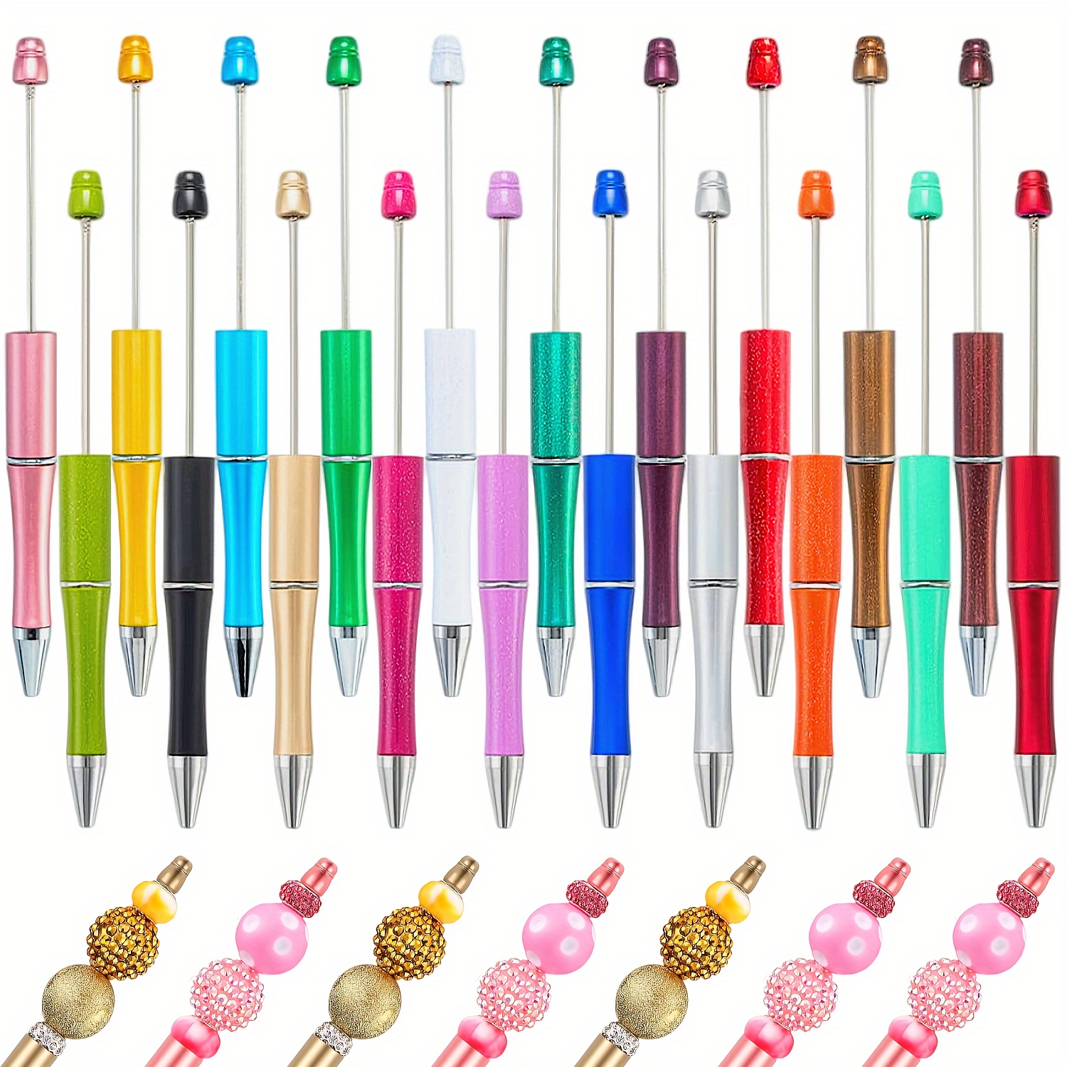 

20 Colors Beadable Pens Plastic Bead Ballpoint Pens Bulk, Cute Cool Diy Pens For Journaling Women Students Teacher Graduation Christmas Gift Office School Supplies