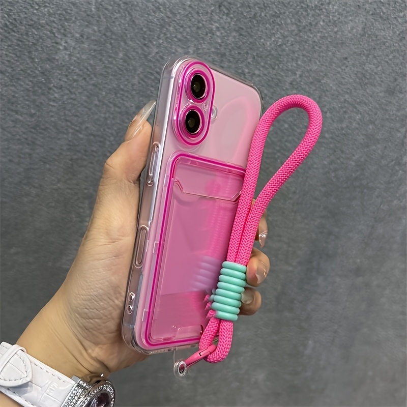 Prozirna maskica za iPhone 17 Air 16 15 14 13 12 11 Pro Max s kratkom vrpcom i prorezima za kartice u boji slatkiša