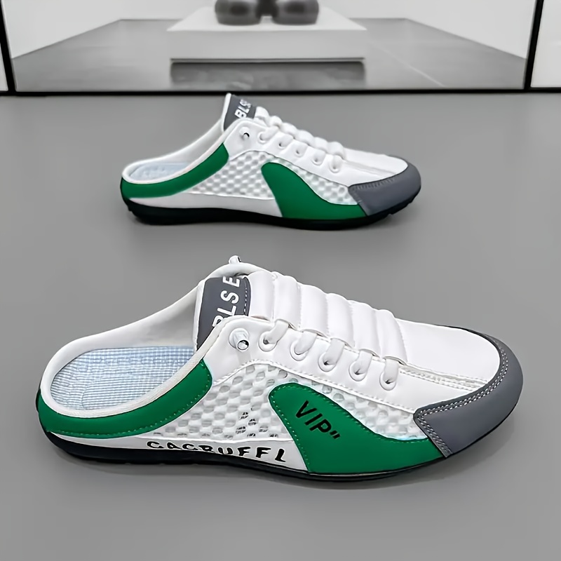 1 Pair of Men's Stylish Slip-On Casual Shoes - Comfortable and Convenient Athletic Sandals with Breathable Fabric Lining, Smooth Upper, Durable Sole in Khaki/Grey/White-Green - Suitable for Indoor, Vacation, Casual Attire