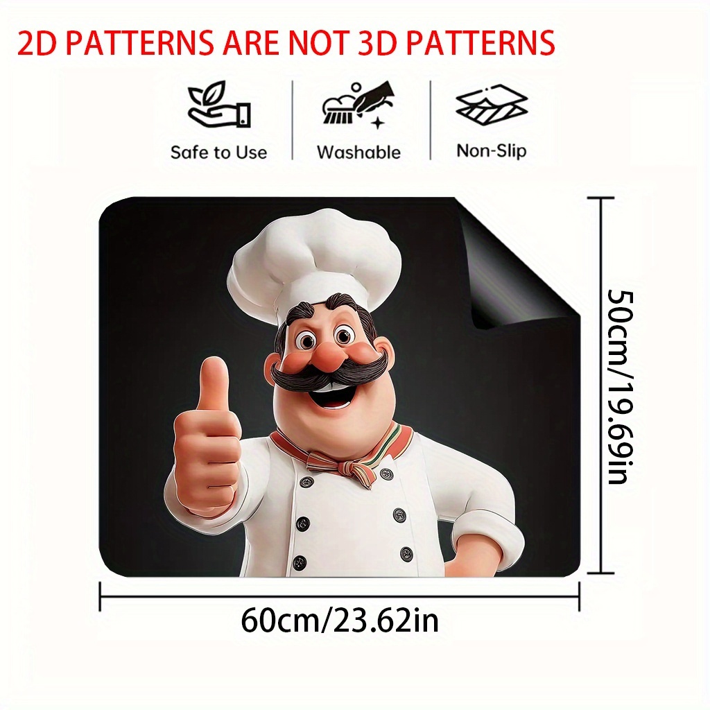 TEMU 1pc, Tapis de protection plat imprimé 2D pour cuisinière, avec un motif de chef de dessin , idéal pour la décoration de table et le séchage des