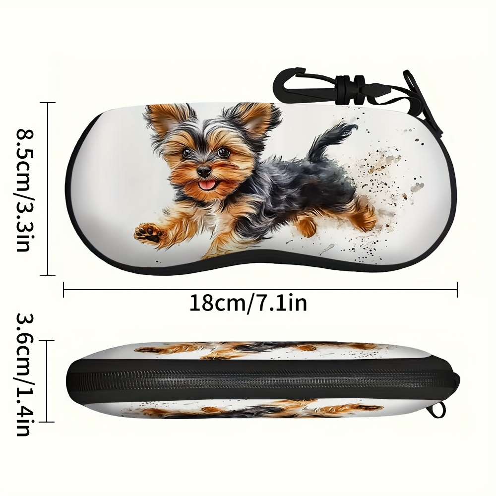 E-shop 1 Stück Stilvolle Yorkshire Terrier Druck Brillen Etui - Große Kapazität, Langlebiges Kunststoffgummi, Tragbarer & Schützender Brillenbeutel für