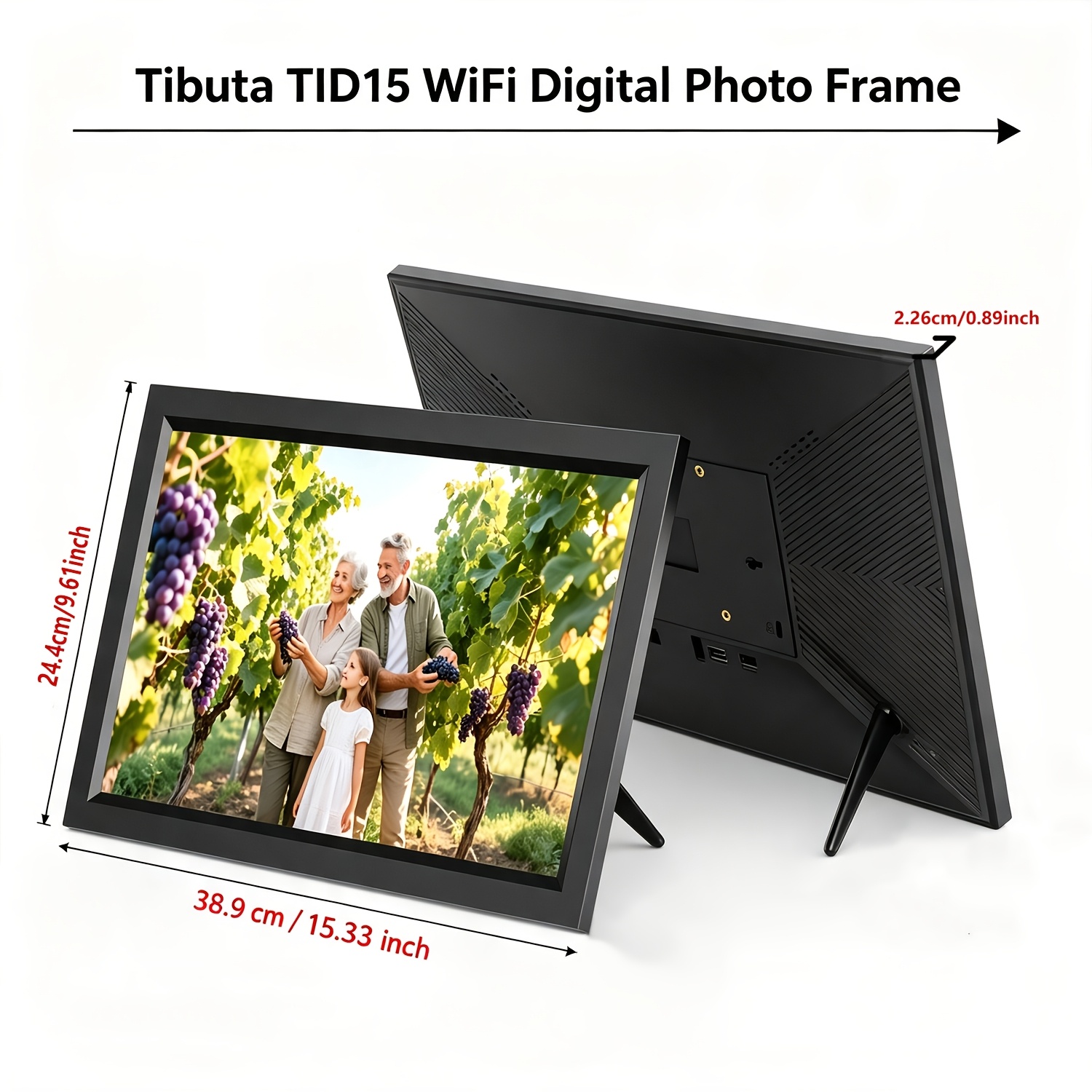 TEMU Cadre Photo Numérique Cloud WiFi 15,6 Pouces avec Grand Stockage 32 Go, Cadre Photo Numérique Intelligent à Écran Tactile IPS HD 1080P, Rotation