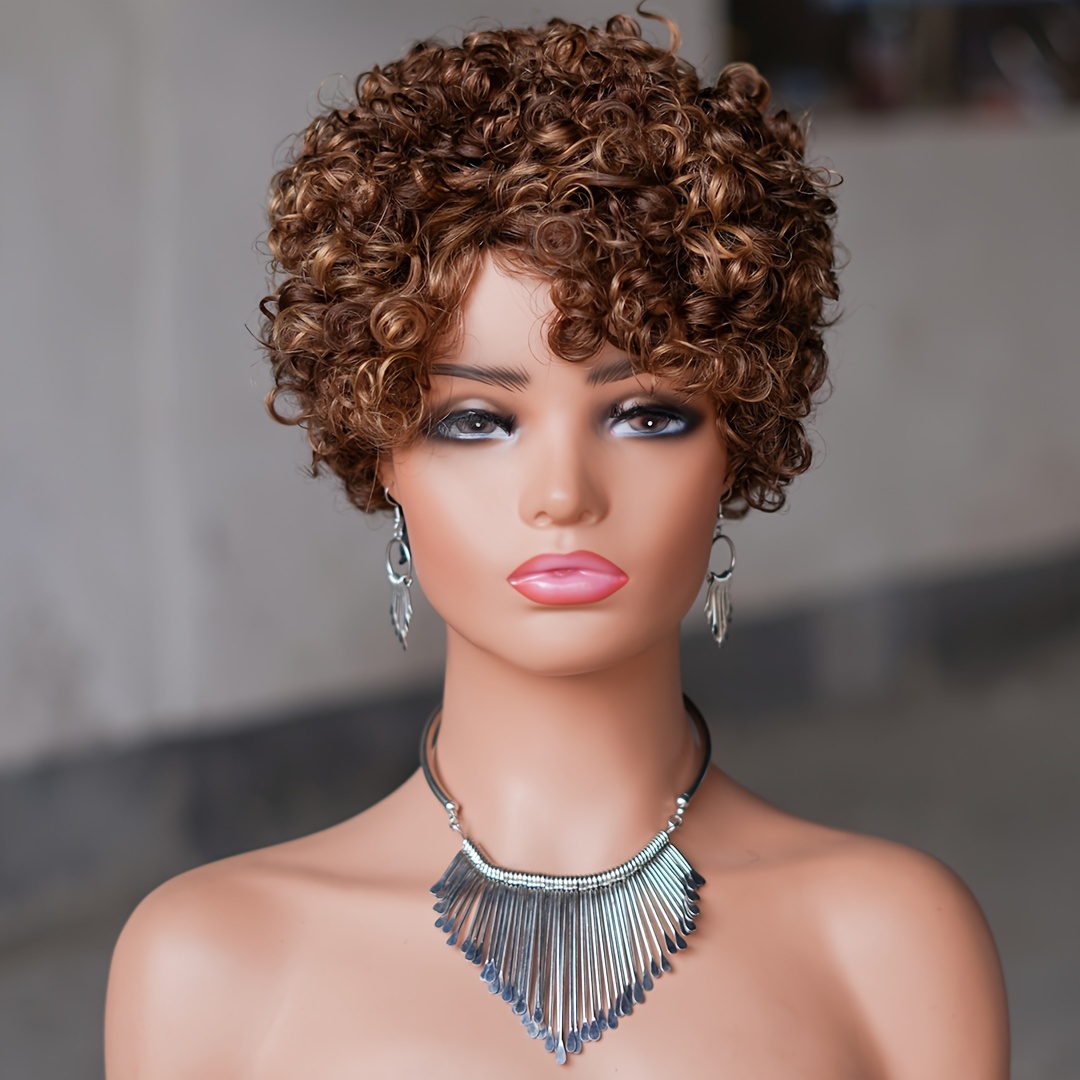 

P4/27# Short Curly Wigs Human Hair Glueless Pixie Cut Wig Human Hair Black Short Wigs For Women With Bangs None Lace Front Bob Glueless Short Wigs Human Hair