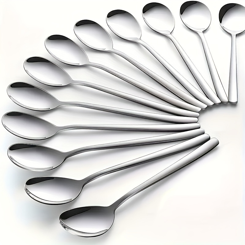 

12-piece Long Handle Korean-style Soup Spoons, Stainless Steel Multipurpose Tablespoons For Stirring, Serving, And Desserts, Dishwasher Safe Durable Flatware For Home, Restaurant, And Wedding Catering