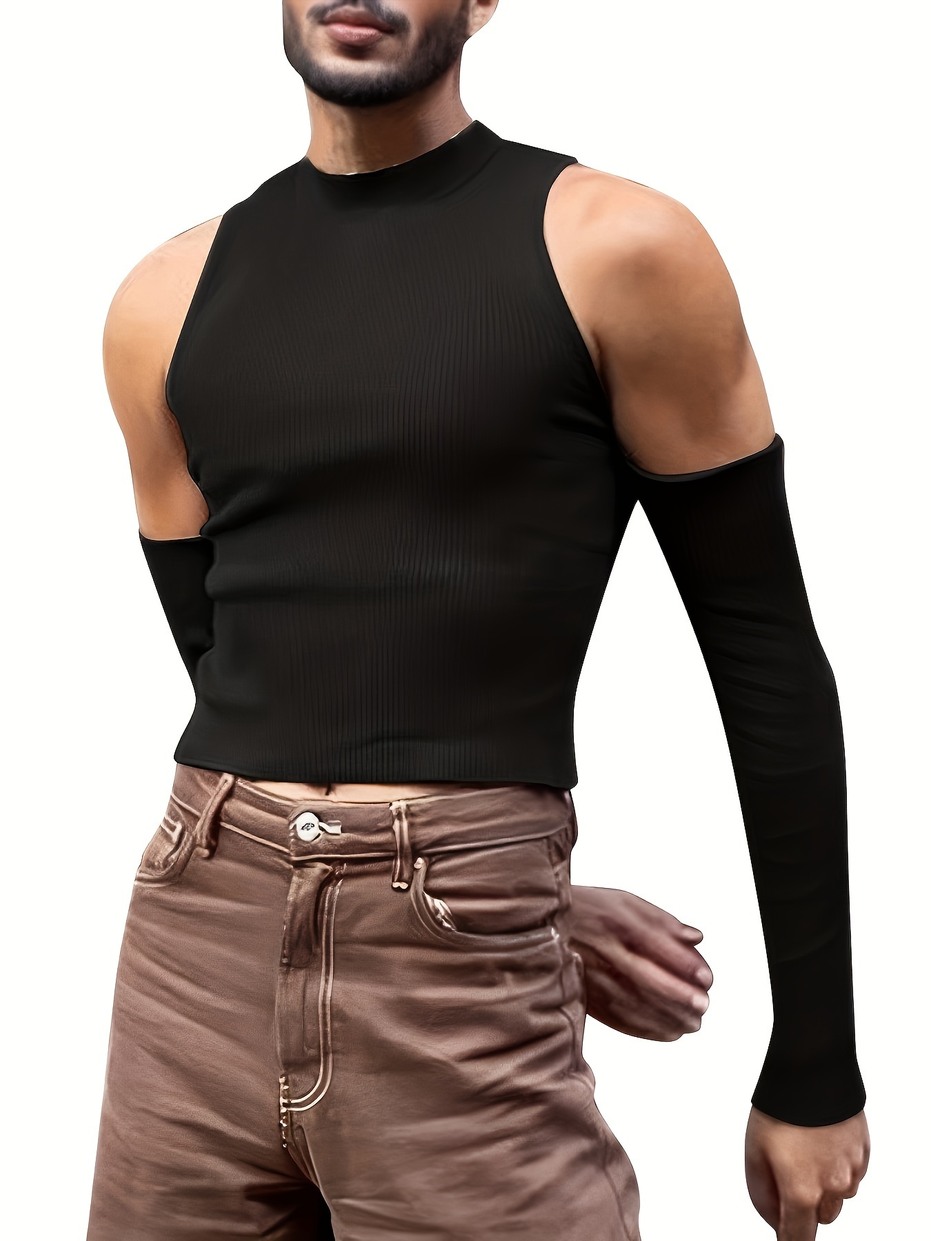 *'s Stylish High Neck Cut-Out Sleeves Top Tank Top Breathable, High  Casual Wear