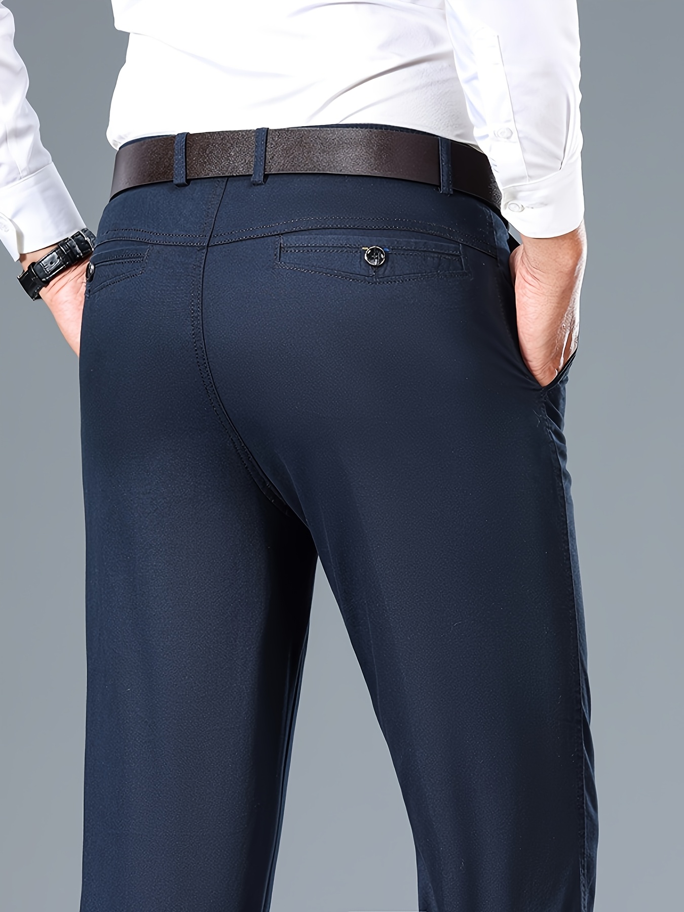 Men's Light Business Cotton Dress Pants - Straight Leg, Olive Green, 100% Cotton, Perfect for Office or Casual Outings