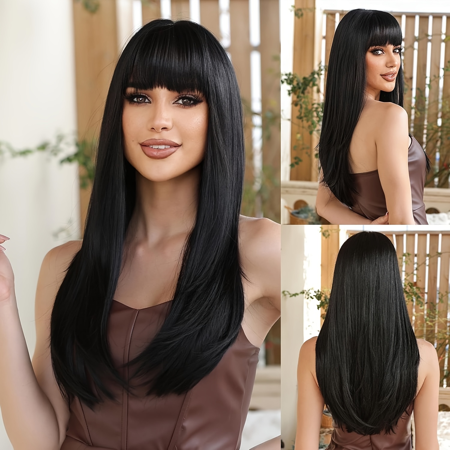 

Long Wigs For Women 24 Inch Synthetic Wig With Bangs Heat Resistant Natural Layered Wig For Girls Daily Party Cosplay Music Festival, Valentine's Day