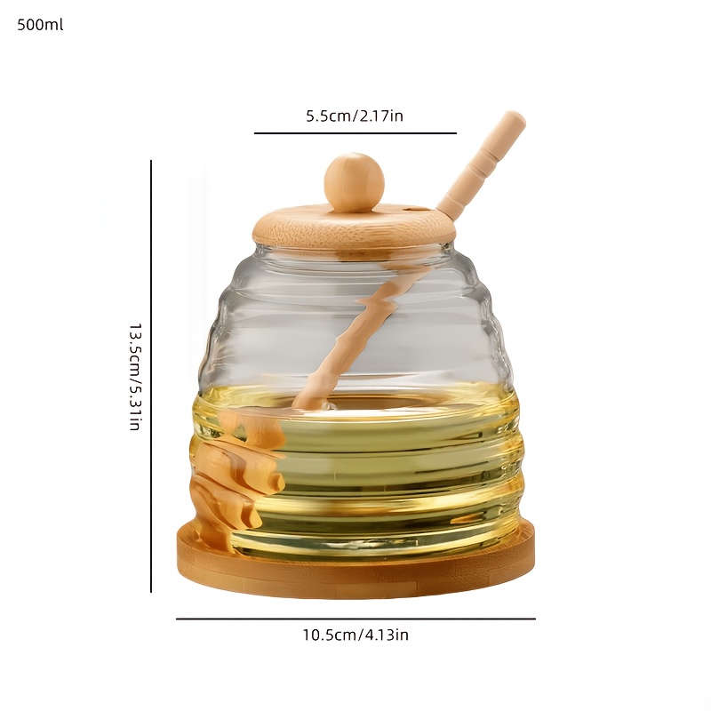 TEMU 4pcs (1pc Jar, 1pc Tray, 1pc Stirring Rod, 1pc Lid) Honeycomb Glass Honey Jar With Wooden Stirring Rod And Bamboo Base Tray, High Borosilicate