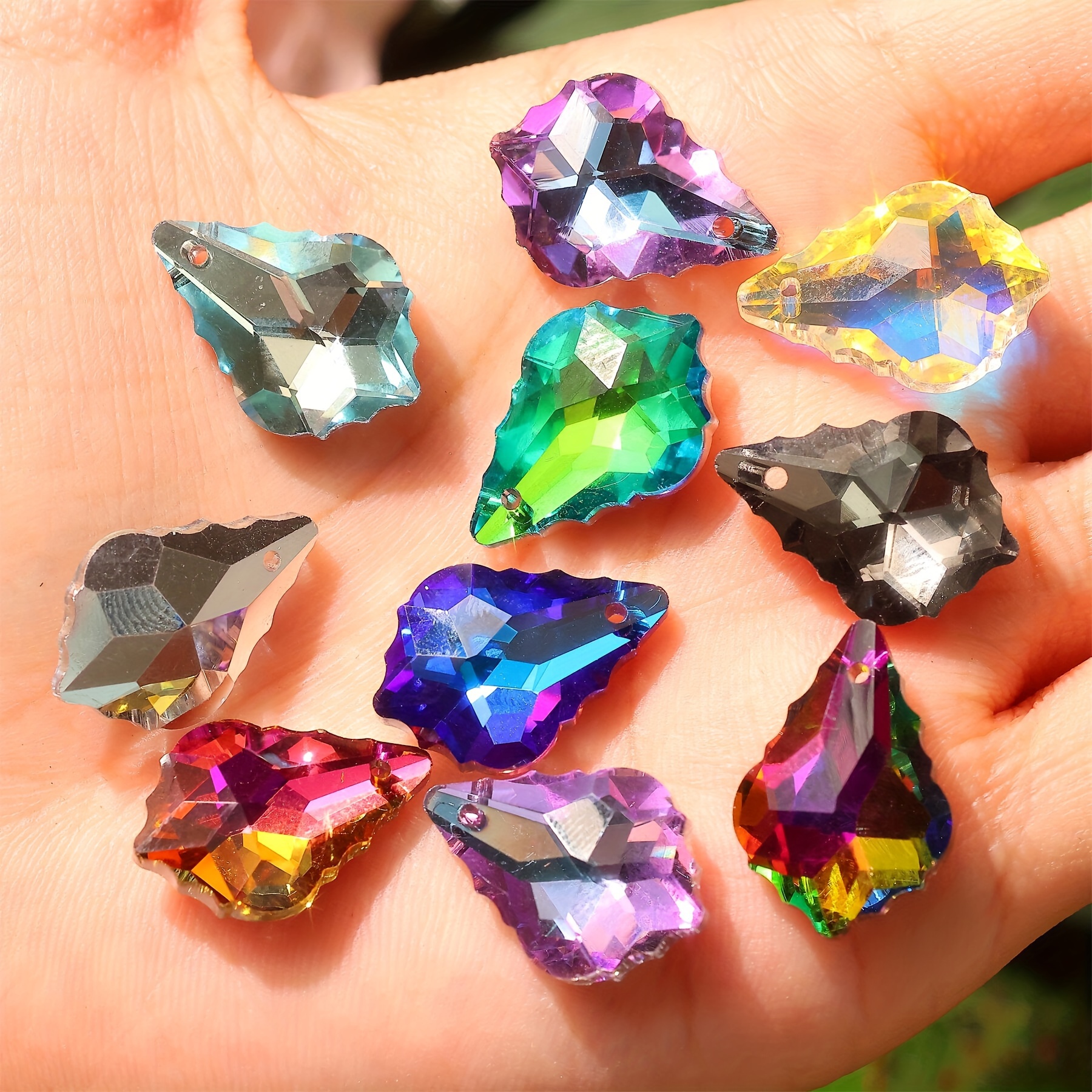 10pcs Maple Leaf Shaped AB Rainbow Glass Beads for DIY Jewelry Making